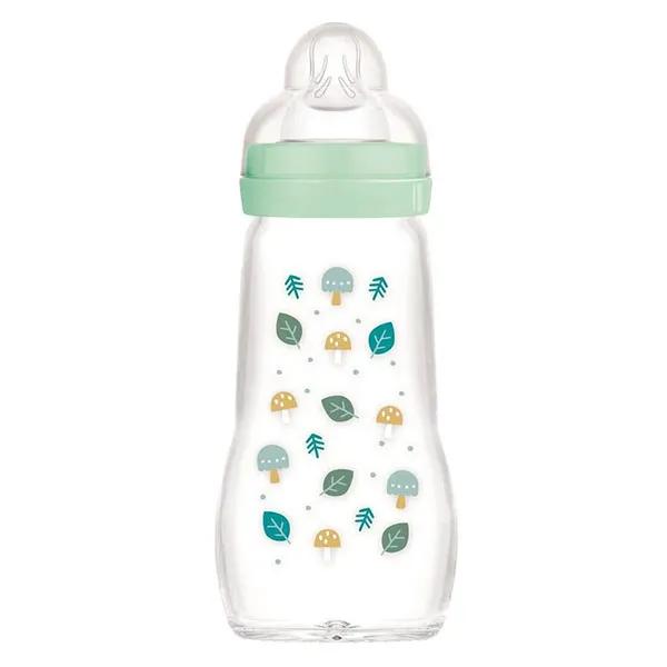 MAM Biberon Verre +2 mois motif feuillages champignons 260 ml