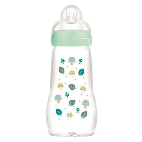 MAM Biberon Verre +2 mois motif feuillages champignons 260 ml