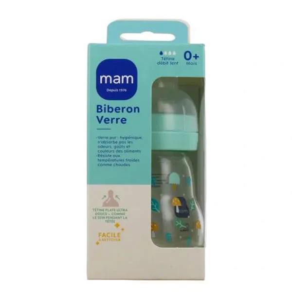 MAM Biberon verre "Nature" lin, tétine débit 1, 170 ml