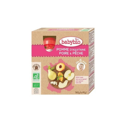 Babybio Fruits Pouch Apple Pear Peach +6m Organic 4 x 90g