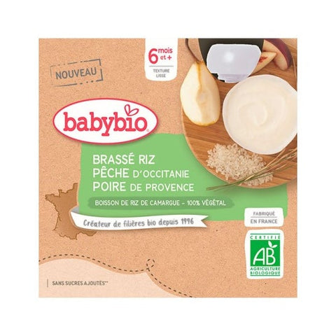 Babybio Plant-Based Desserts Pouches Smooth Rice Peach Pear +6m Organic 4 x 85g
