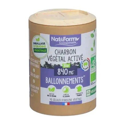 Nat&Form Activated vegetable charcoal capsules (45 capsules)
