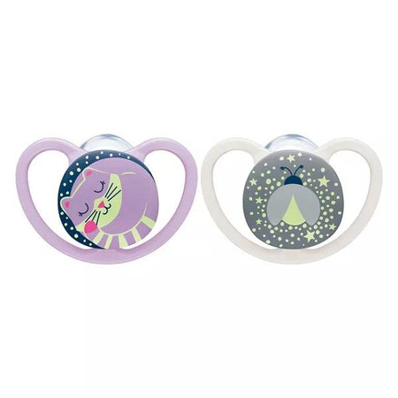 Nuk Space Night Sucette Physiologique Violette Gris +6m Lot de 2