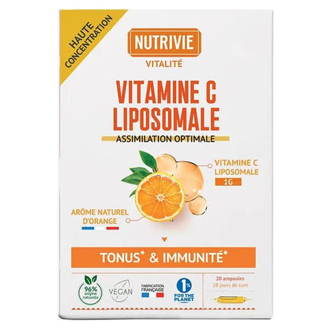 Nutrivie Vitamine C liposomale 1000 mg buvable Immunité et Énergie (20 ampoules)
