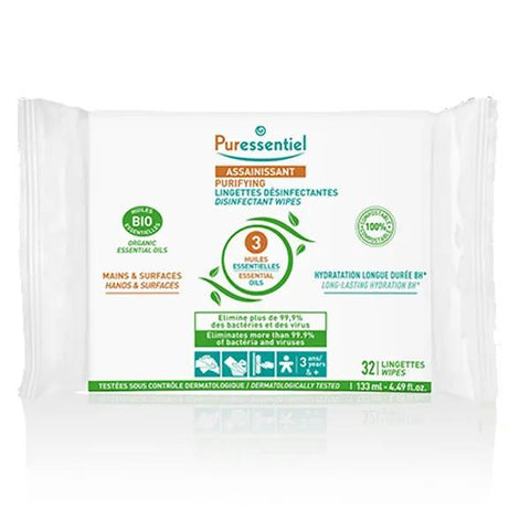 Puressentiel Purifying Disinfectant Hand & Surface Wipes with 3 Essential Oils 32 Wipes