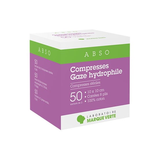 Marca Verde compresses absorbantes non tissées (10x10 cm, sachet de 50x2 pièces)