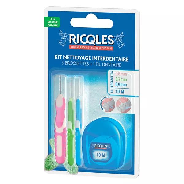 Ricqles Bouche Saine Kit de Nettoyage Interdentaire 3 Brossettes + 1 Fil Dentaire