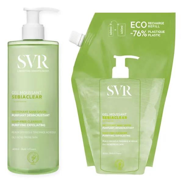 SVR Sebiaclear Gel Moussant 400ml + Eco-Recharge 400ml Peaux Tendance Acnéiques