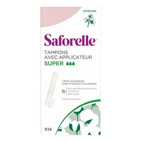 Saforelle Organic Cotton Super Tampons with Applicator 14 units