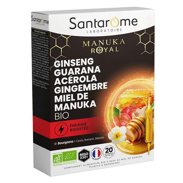 Santarome Bio Ginseng Guarana Acérola Miel de Manuka Bio 20 ampoules