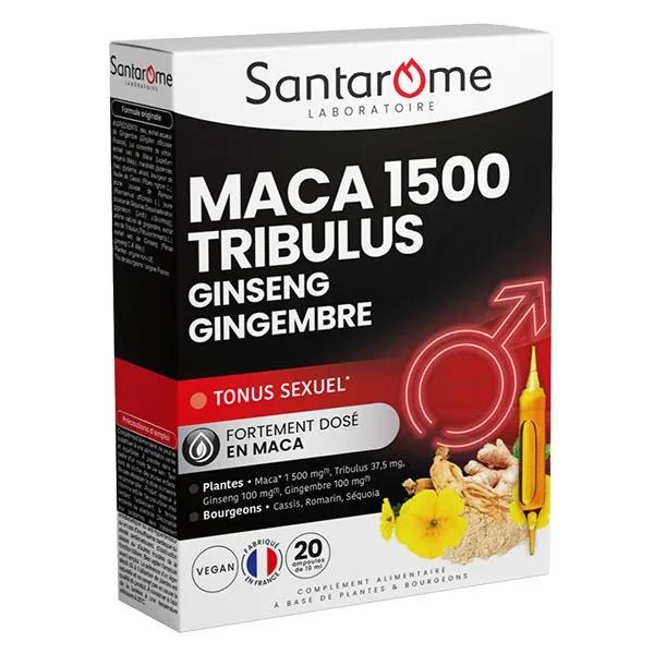 Santarome Bio Maca 1500 Tribulus Ginseng Gingembre Tonus Sexuel 20 ampoules
