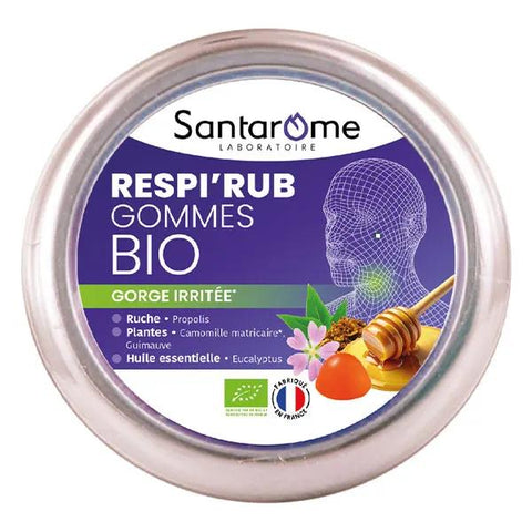 Santarome Bio Respir'Rub Gommes Bio Gorges irritées Propolis 45 gr