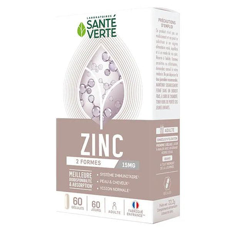 Santé Verte Ingrédients experts Zinc 2 formes 60 gélules