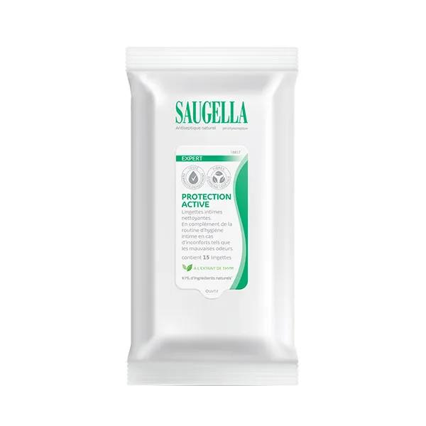 Saugella Antiseptique Naturel Lingettes Intimes Nettoyantes - Pack 15 lingettes