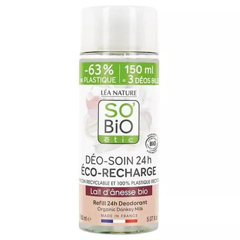 So'Bio Étic Déo-Soin Déodorant Hydrate Lait d'Anesse Recharge Bio (150 ml)