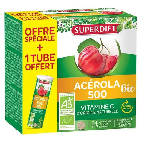 Superdiet Organic Acerola 500 24 tablets + 12 free tablets