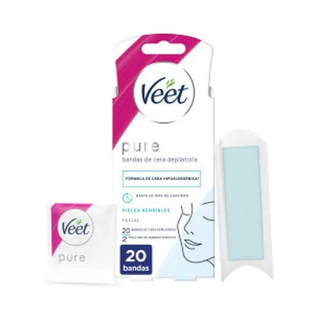 Veet Pure bandes de cire dépilatoire visage peau sensible (20 pièces)