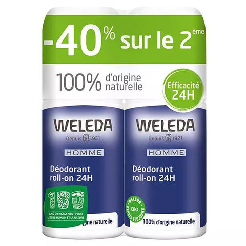 Weleda Men's 24h Organic Roll-On Deodorant, Pack of 2 x 50ml