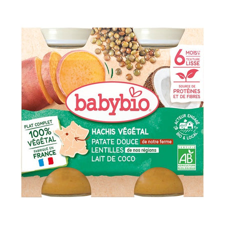 BabyBio Hachis végétal patate douce lentilles lait de coco 6M+ bio (2x200 g)