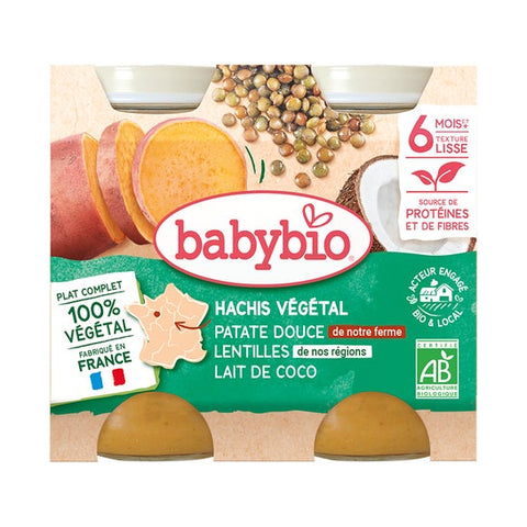 BabyBio Hachis végétal patate douce lentilles lait de coco 6M+ bio (2x200 g)
