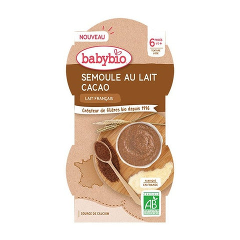 Babybio Dairy Desserts Cocoa Semolina Bowl +6m Organic Pack of 2 x 100g
