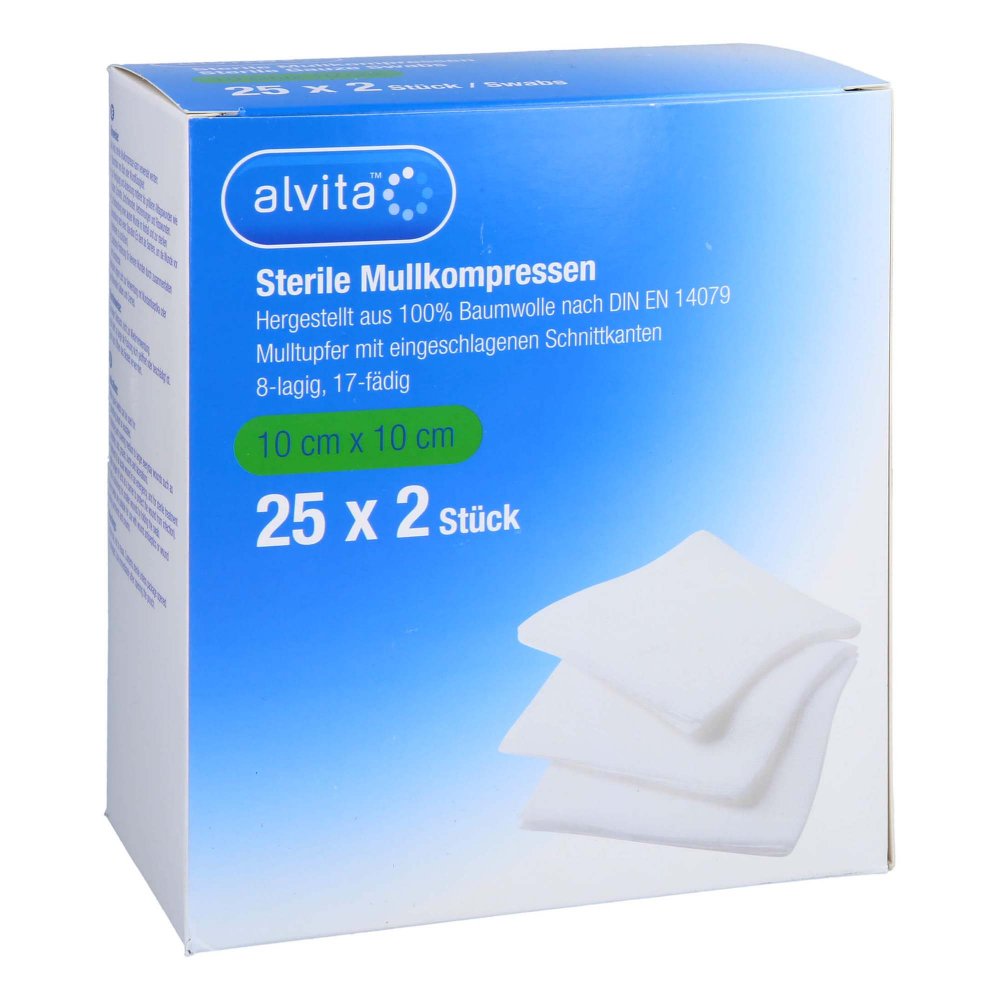 Alvita Compresses de gaze stériles 10x10 cm (50 pièces)
