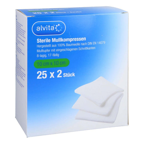 Alvita Compresses de gaze stériles 10x10 cm (50 pièces)
