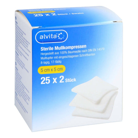 Alvita compresse de gaze stérile 5cmx5 (25x2 pièces)
