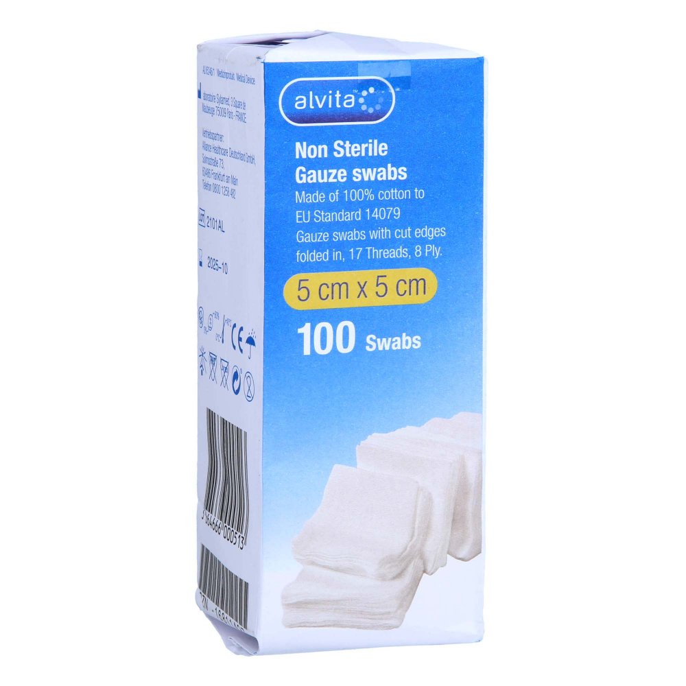 Alvita compresses de gaze non stériles 5 cm x 5 cm (100 pièces)