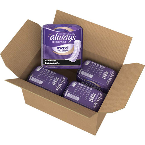 always Discreet protections pour incontinence Maxi Nuit pack avantageux (4x12 pièces), 48 pièces