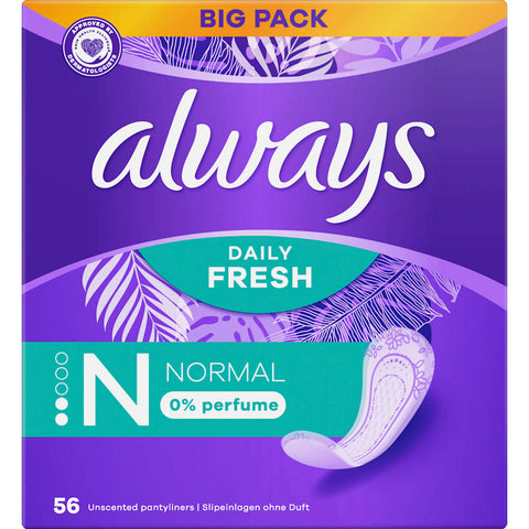 Always Daily Fresh Normal sans parfum, Big Pack (56 pièces)