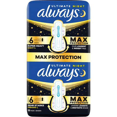 always Ultimate serviettes hygiéniques Nuit Max Protection 6 avec ailes (12 pièces)