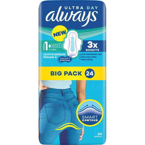 always Ultra protections Day Normal 1 avec ailes, Big Pack, 24 pièces