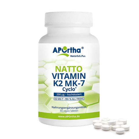 APOrtha® Natto Vitamin K2 MK-7 Cyclo® 200 µg comprimés végétaliens - Ménaquinone - BIG BOX 365 comprimés