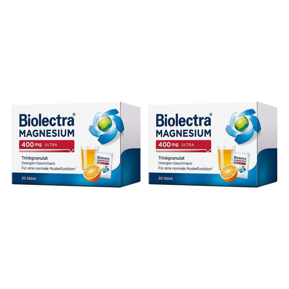 Biolectra Magnésium 400 mg Ultra granulé à boire orange (2x40 sachets)