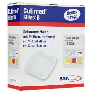Cutimed Siltec B pansement en mousse 10x10 cm avec bord adhésif, 12 pièces