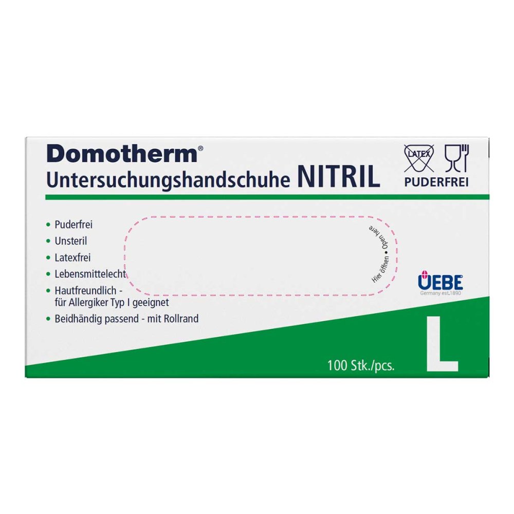 Domotherm gants d'examen en nitrile non stériles sans poudre L bleu (100 pièces)