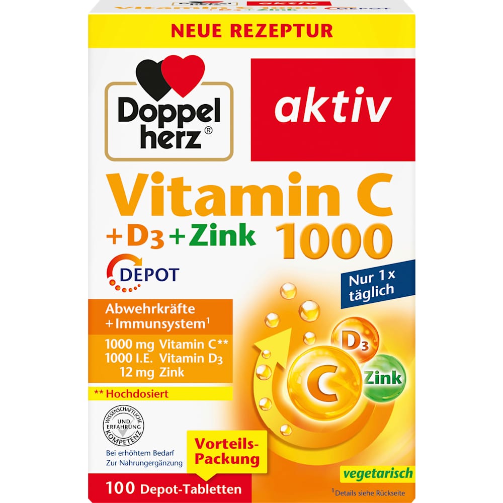 Doppelherz Vitamin C 1000 + D3 + Zink comprimés (100 pièces, 143 g)
