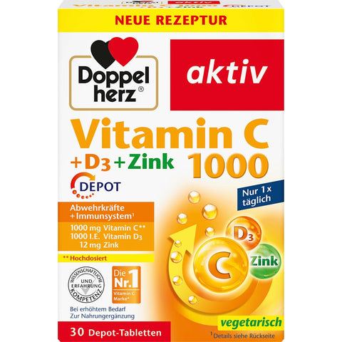 Doppelherz Vitamin C 1000 + D3 + Zinc depot tablets (30 pieces, 42.9 g)