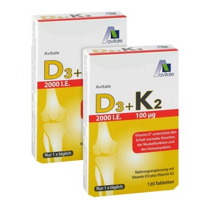 Avitale Pack double Vitamine D3+K2 2000 I.E. (2 x 120 comprimés)