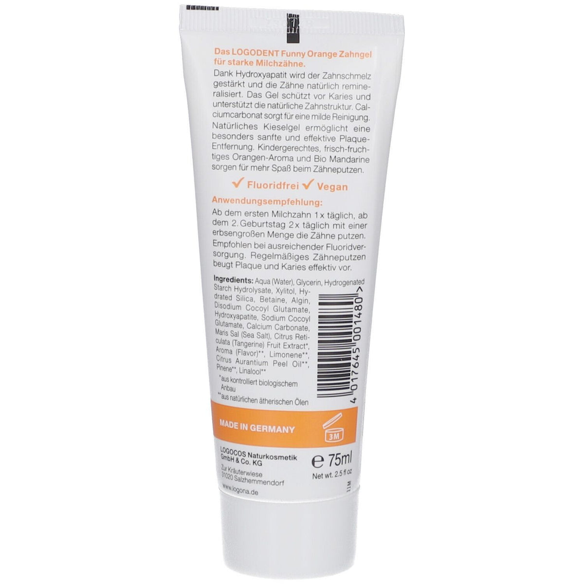 LOGODENT Kids gel dentaire Funny Orange sans fluor pour enfants 0–6 ans (75 ml)