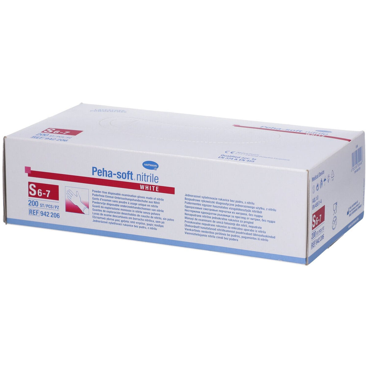 Peha-soft® gants d'examen en nitrile blanc sans poudre non stériles, taille S 6-7 (200 pièces)