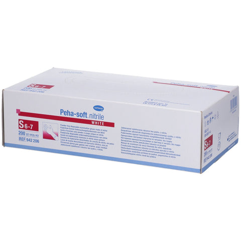 Peha-soft® gants d'examen en nitrile blanc sans poudre non stériles, taille S 6-7 (200 pièces)