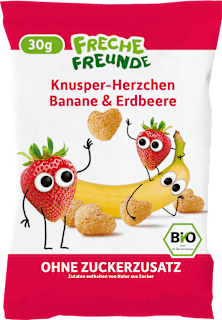 Freche Freunde Snack enfant petits cœurs croustillants banane & fraise, dès 1 an, 30 g
