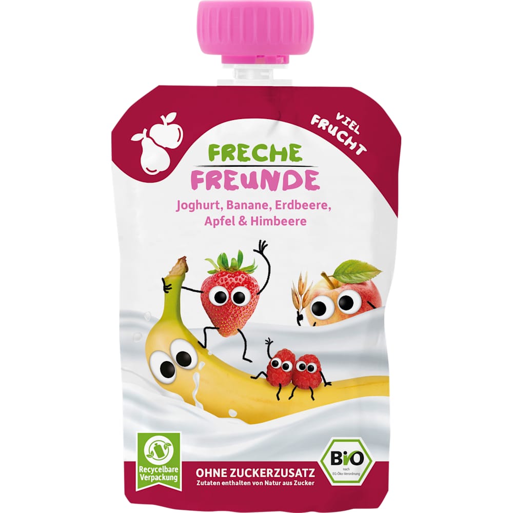 Freche Freunde Quetschie yaourt banane, fraise, pomme et framboise, dès 10 mois (100 g)