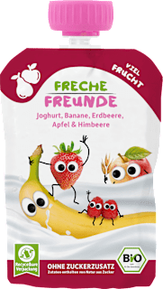 Freche Freunde Quetschie yaourt banane, fraise, pomme et framboise, dès 10 mois (100 g)