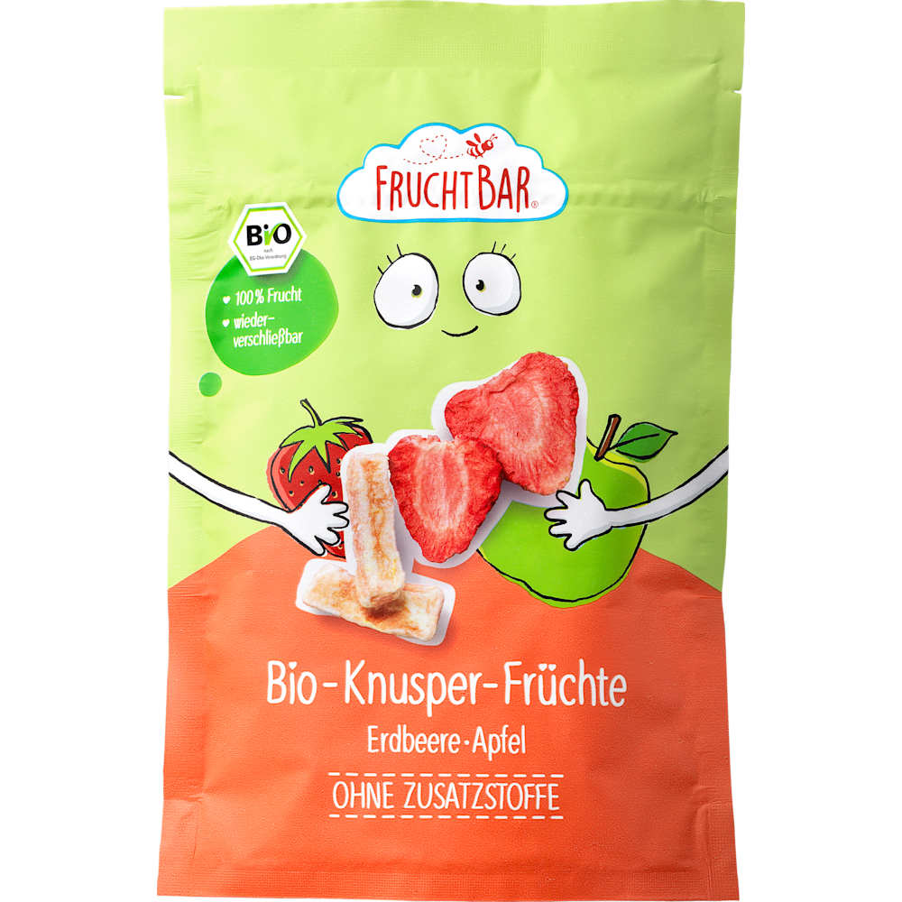 FruchtBar Snack croustillant aux fruits fraise et pomme, dès 3 ans (15 g)