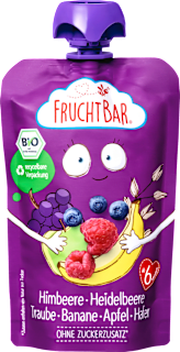 FruchtBar purée à presser framboise, myrtille, raisin, banane, pomme et avoine (dès 6 mois) (100 g)