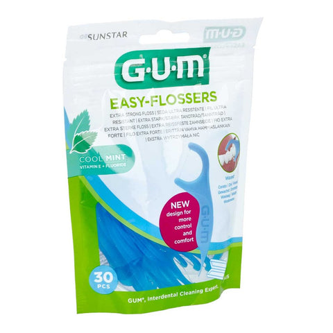 GUM EASY FLOSSERS, dental floss picks, waxed, mint (30 count)