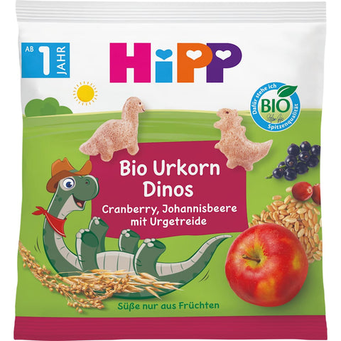 HiPP Snack enfant Dinos aux céréales anciennes cranberry et cassis (30 g)